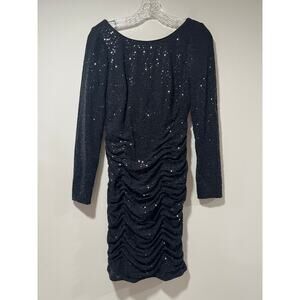 Aidan Mattox Long Sleeve Cocktail Dress Black Shimmer Mini Dress w Ruching 4 JL